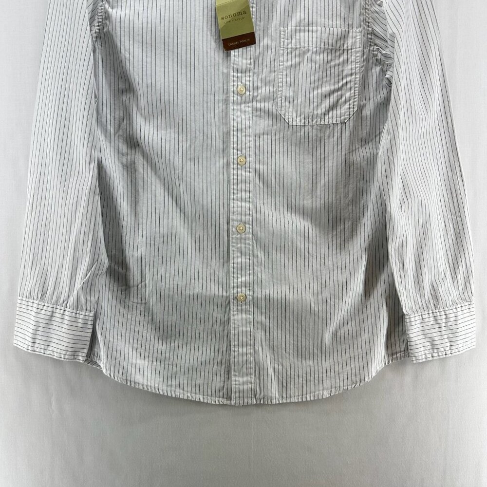 Sonoma Life+Style Shirt Mens S Casual Poplin Button Up Long Sleeve Striped White - Picture 4 of 12